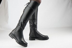Ботфорты женские черные из натуральной кожи, подклад шерстяной мех евро