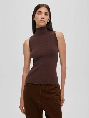 Трикотажный топ с воротником стойка, коричневый