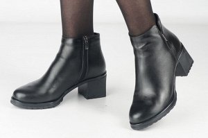 Ботильоны женские черные из натуральной кожи зима, подклад шерстяной мех
