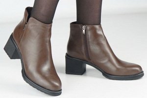 Ботильоны женские коричневые из натуральной кожи зима, подклад шерстяной мех