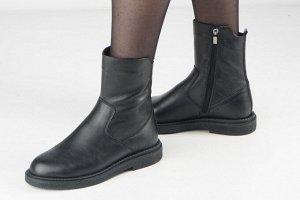 Женские полусапоги черные из натуральной кожи зима, подклад шерстяной мех