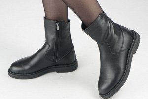 Женские полусапоги черные из натуральной кожи зима, подклад шерстяной мех