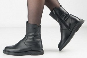 Женские полусапоги черные из натуральной кожи зима, подклад шерстяной мех