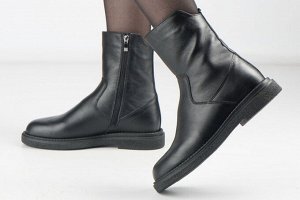 Женские полусапоги черные из натуральной кожи зима, подклад шерстяной мех