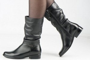 Женские полусапоги черные из натуральной кожи зима, подклад шерстяной мех