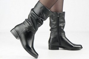 Женские полусапоги черные из натуральной кожи зима, подклад шерстяной мех