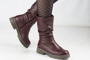 Женские полусапоги бордовые из натуральной кожи зима, подклад шерстяной мех