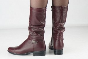 Женские полусапоги бордовые из натуральной кожи зима, подклад шерстяной мех
