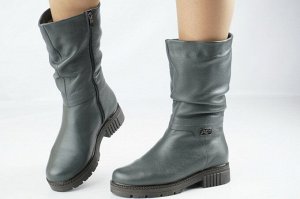 Женские полусапоги серые из натуральной кожи зима, подклад шерстяной мех