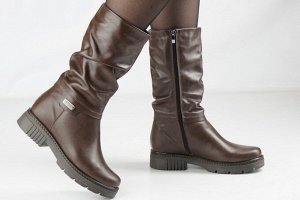 Женские полусапоги коричневые из натуральной кожи зима, подклад шерстяной мех