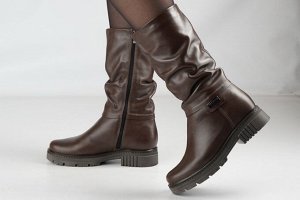 Женские полусапоги коричневые из натуральной кожи зима, подклад шерстяной мех