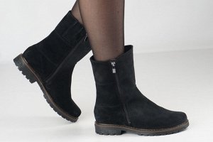 Женские полусапоги черные из натурального велюра зима, подклад шерстяной мех