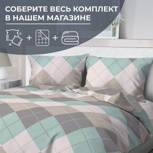 Простыня Евро, перкаль (Клетка Паддингтон, мятная)