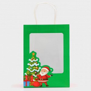 Пакет подарочный новогодний крафт, с окном «Дед мороз» 19x26x13 см