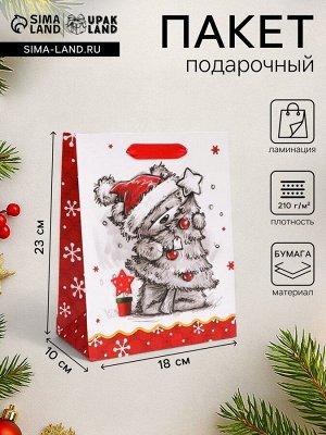 Пакет подарочный новогодний ламинированный «Обнимашки»,18x23x10 см