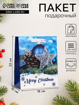 Пакет подарочный новогодний ламинированный «Рождество», 18x23x10 см