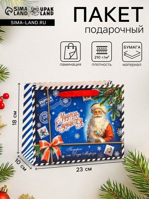 Пакет подарочный новогодний ламинированный «Чудеса случаются», MS 23x18x10 см
