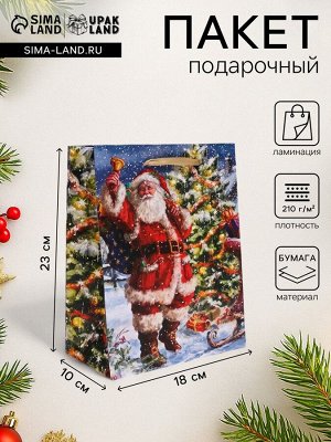 Пакет подарочный новогодний ламинированный «Санта»,18x23x10 см