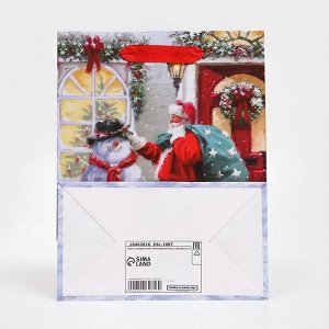 Пакет подарочный новогодний ламинированный «Снеговик с Сантой»,18x23x10 см