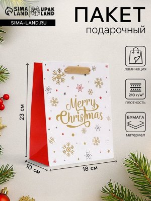 Пакет подарочный новогодний ламинированный «С Рождеством!»,18x23x10 см