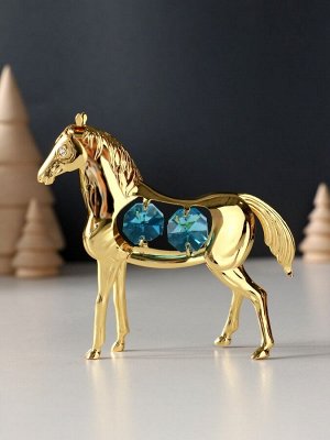 Фигурка металл «Лошадь» с 4 бирюзовыми хрусталиками, 9x3x9 см