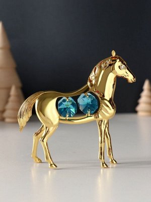 Фигурка металл «Лошадь» с 4 бирюзовыми хрусталиками, 9x3x9 см