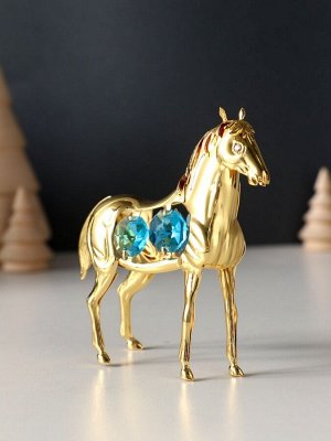 Фигурка металл «Лошадь» с 4 бирюзовыми хрусталиками, 9x3x9 см