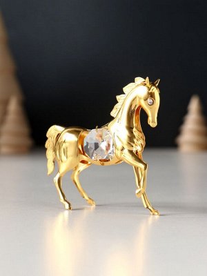 Фигурка металл «Лошадка маленькая» с 2 прозрачными хрусталиками, 7x2x6 см