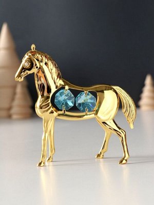 Фигурка металл «Лошадь» с 4 голубыми хрусталиками, 9x3x9 см