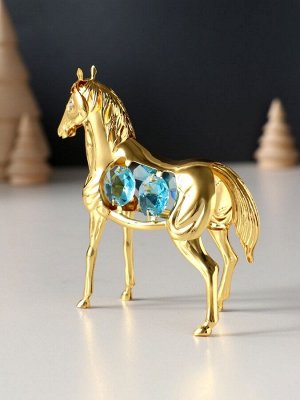 Фигурка металл «Лошадь» с 4 голубыми хрусталиками, 9x3x9 см