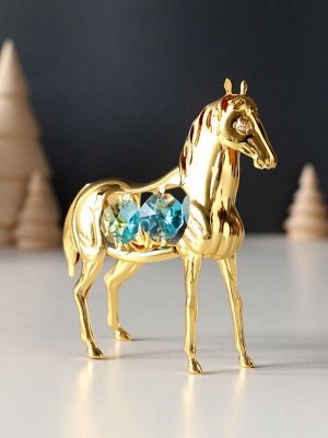 Фигурка металл «Лошадь» с 4 голубыми хрусталиками, 9x3x9 см
