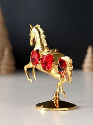 Фигурка металл «Лошадка маленькая» с 4 красными хрусталиками на подставке, 6.5x4x8.5 см