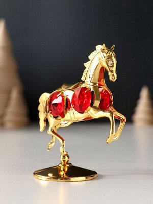 Фигурка металл «Лошадка маленькая» с 4 красными хрусталиками на подставке, 6.5x4x8.5 см