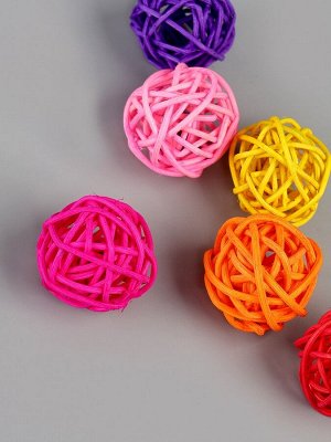 Шар декоративный из лозы, набор 6 шт., размер 1 шт. — 3 см, цвет в ассортименте