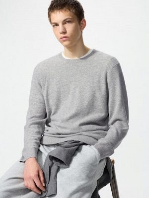 UNIQLO - кашемировый свитер с круглым вырезом - 03 GRAY