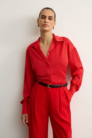 Рубашка из сатина с завязками Цвет: красный