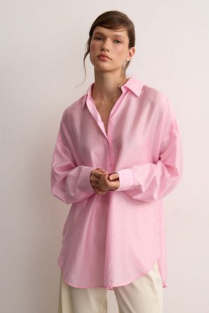 Рубашка оверсайз из вискозы Цвет: светло-розовый