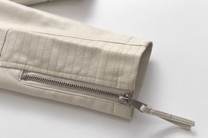 Куртка-косуха из иск. кожи с круглым вырезом на молнии, белый крем