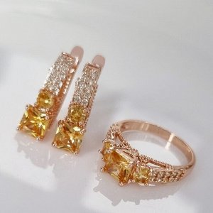 Комплект ювелирной бижутерии Дубайское золото, покрытие: позолота, серьги и кольцо 19 р, вставка: фианит, цвет: желтый, арт.314.768-19