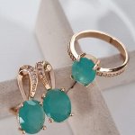 Комплект ювелирной бижутерии Дубайское золото, покрытие: позолота, серьги и кольцо 19 р, вставка: фианит, цвет: тиффани матовый, арт.314.774-19