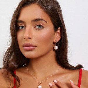 Комплект ювелирной бижутерии коллекция "Дубай" серьги и кулон, покрытие позолота, вставка: искусственный жемчуг, арт.215.492