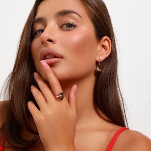 Комплект ювелирная бижутерия коллекция  "Дубай" серьги и кольцо 19 р, покрытие: позолота, вставка: фианит, цвет: бежево-коричневый, арт.313.084-19