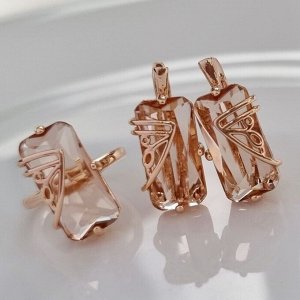 Комплект ювелирная бижутерия коллекция  "Дубай" серьги и кольцо 19 р, покрытие: позолота, вставка: фианит, цвет: бежевый, арт.314.758-19