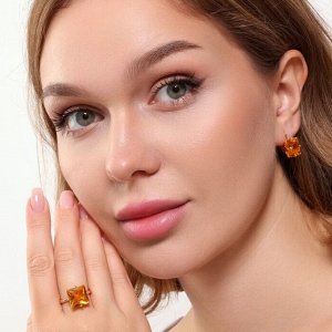 Комплект ювелирная бижутерия коллекция  "Дубай" серьги и кольцо 19 р, покрытие: позолота, вставка: фианиты, цвет: желтый, арт.215.441-19