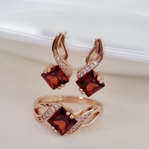 Комплект ювелирная бижутерия коллекция  "Дубай" серьги и кольцо 19 р, покрытие: позолота, вставка: фианиты, цвет: красный и прозрачный, арт.215.469-19