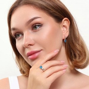 Комплект ювелирной бижутерии коллекция "Дубай" серьги и кольцо 18 р, покрытие позолота, вставка: фианиты, цвет: голубой и прозрачный, арт.215.374-18
