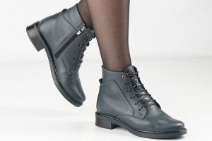 Ботинки женские синие из натуральной кожи демисезон, подклад байка