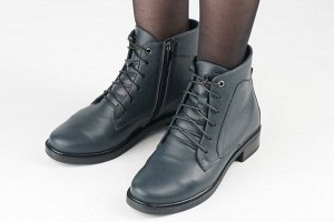 Ботинки женские синие из натуральной кожи демисезон, подклад байка