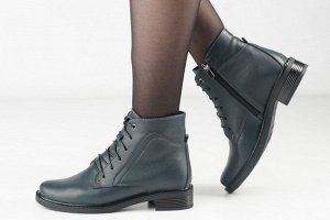 Ботинки женские синие из натуральной кожи демисезон, подклад байка