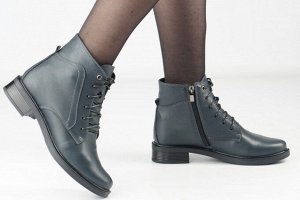 Ботинки женские синие из натуральной кожи демисезон, подклад байка